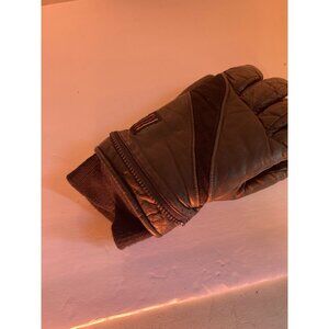 Black Leather Winter Gloves With Zipper Closure & Knit Cuffs